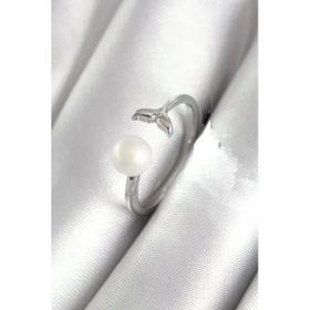 Pirinç Gümüş Renk Top İnci Figür Balık Kuyruğu Model Kadın Yüzük