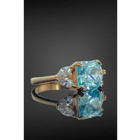 Pırlanta İşçilik Üst Kalite Baget Aquamarine 925 Gümüş Yüzük