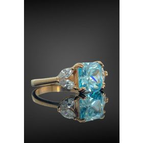 Pırlanta İşçilik Üst Kalite Baget Aquamarine 925 Gümüş Yüzük