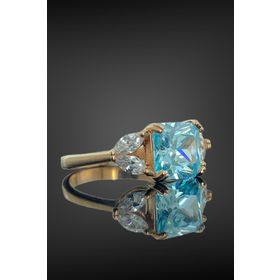 Pırlanta İşçilik Üst Kalite Baget Aquamarine 925 Gümüş Yüzük