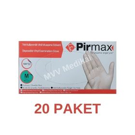 Pirmax Medium 100 Adet 20 Paket Tek Kullanımlık Vinil Muayene Eldiveni