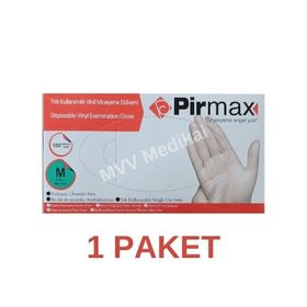 Pirmax Medium 100 Adet Tek Kullanımlık Vinil Muayene Eldiveni