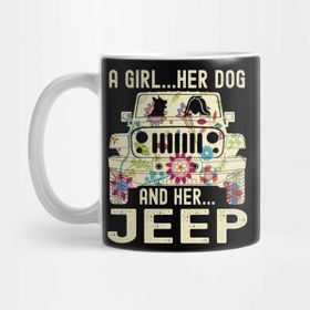Pixxa A Girl Her Dog And Her Jeep Kupa Bardak