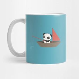 Pixxa Cute Panda Fishing In A Boat T-Shirt Kupa Bardak