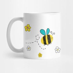 Pixxa Doodle Honey Bee Vector With Colorful Flowers Kupa Bardak