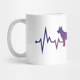 Pixxa Dutch Shepherd Colorful Heartbeat, Heart & Dog Paw Kupa Bardak