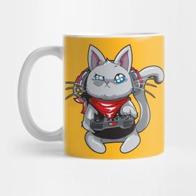 Pixxa Funny Gamer Cat Playing Videogames Kupa Bardak
