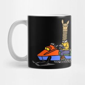 Pixxa Funny Llama Snowmobiling Cartoon Kupa Bardak
