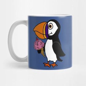 Pixxa Funny Puffin Bird Eating Ice Cream Cone Kupa Bardak