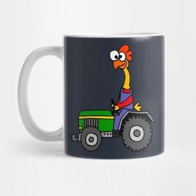 Pixxa Funny Rubber Chicken On Farm Tractor Kupa Bardak