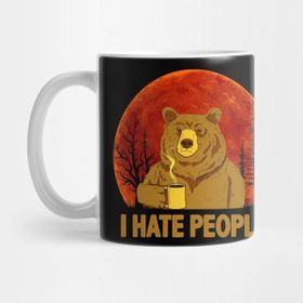 Pixxa I Hate People Bear Drink Coffee T-Shirt Kupa Bardak