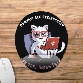 Pixxa Model 1 Oval Dünyayı Ele Geçireceğim Kedi Bilek Destekli Mouse Pad