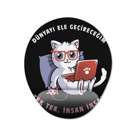 Pixxa Model 1 Oval Dünyayı Ele Geçireceğim Kedi Bilek Destekli Mouse Pad
