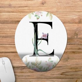 Pixxa Model 1 Oval E Harfi -Çiçekli Harf Bilek Destekli Mouse Pad