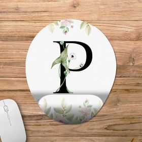 Pixxa Model 1 Oval P Harfi - Çiçekli Harf Bilek Destekli Mouse Pad