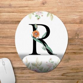 Pixxa Model 1 Oval R Harfi-Çiçekli Harf Bilek Destekli Mouse Pad
