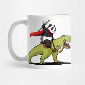 Pixxa Panda Bear Riding A T-Rex Dinosaur Kupa Bardak
