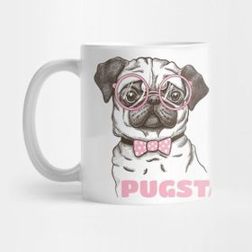 Pixxa Pugsta Hipster Pug Girl Puppy Dog Bow Tie & Glasses Kupa Bardak