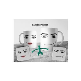 Pixxa Roblox Man Woman Face 2 Adet Kupa Bardak ve Bardak Altlığı Seti