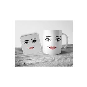 Pixxa Roblox Woman Face Kupa Bardak ve Bardak Altlığı Seti