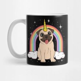 Pixxa Unicorn Pug Pugicorn Gift Rainbow Space Galaxy Kupa Bardak