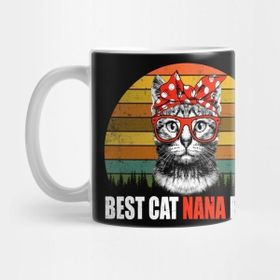 Pixxa Vintage Best Cat Nana Ever T-Shirt Cat Mama Mother Gift Women Kupa Bardak