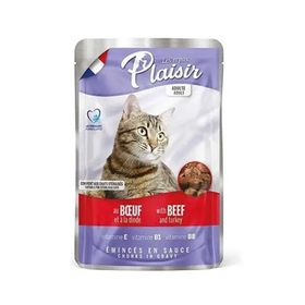 Plaisir 100 gr Pouch Soslu Sığır ve Hindi Parçalı Kısırlaştırılmış ve Yetişkin Kedi Yaş Maması