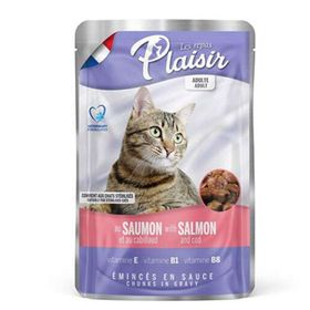 Plaisir Pouch Sos İçinde Somonlu ve Morina Balıklı 100 gr Kısırlaştırılmış Kedi Konservesi