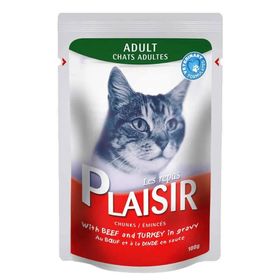 Plaisir Pouch Yetişkin Sığır Etli-Hindili 22x100 gr Yaş Kedi Maması