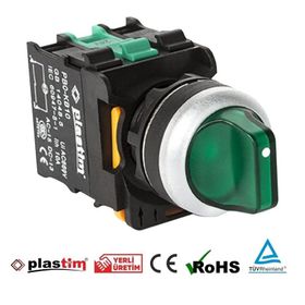 Plastim PB0-AK133M5 1-0-2 2NO 220V Yeşil Led Işıklı Mandal Buton