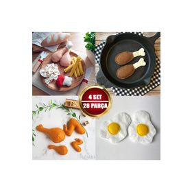 Playseba 28 Parça / 4 Set Tavuk Yemekleri Menüsü Eğitici Ekomix Keçe Oyun Seti El Yapımı Organik Oyuncak