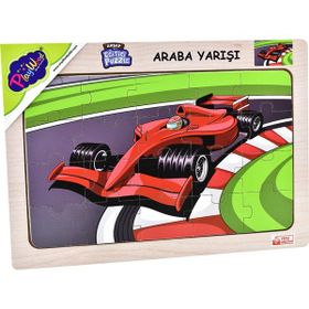Playwood 23.5x33.5 cm Boyut Araba Yarışı Ahşap Eğitici Puzzle