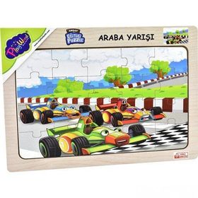 Playwood 23.5x33.5 cm Boyut Araba Yarışı Ahşap Eğitici Puzzle