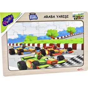 Playwood 23.5x33.5 cm Boyut Araba Yarışı Ahşap Eğitici Puzzle