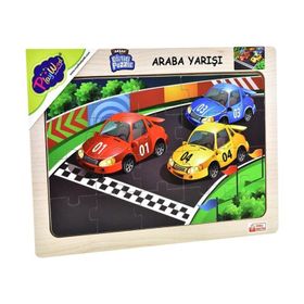 Playwood 23.5x33.5 cm Boyut Araba Yarışı Ahşap Eğitici Puzzle