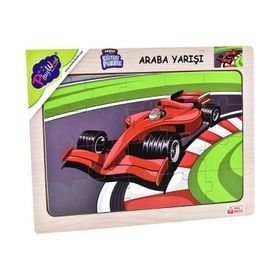 Playwood 23.5x33.5 cm Boyut Araba Yarışı Ahşap Eğitici Puzzle