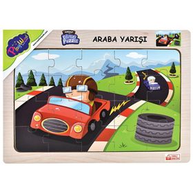 Playwood 23.5x33.5 cm Boyut Araba Yarışı Ahşap Eğitici Puzzle