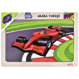 Playwood 23.5x33.5 cm Boyut Araba Yarışı Ahşap Eğitici Puzzle