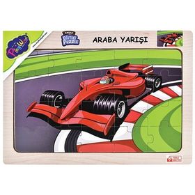 Playwood 23.5x33.5 cm Boyut Araba Yarışı Ahşap Eğitici Puzzle