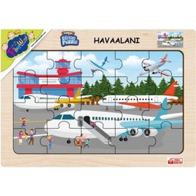 Playwood 23.5x33.5 cm Havaalanı Ahşap Eğitici Puzzle