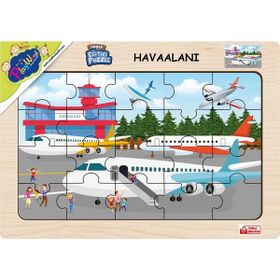 Playwood 23.5x33.5 cm Havaalanı Ahşap Eğitici Puzzle