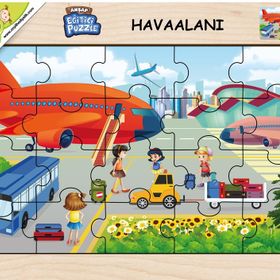 Playwood 23.5x33.5 cm Havaalanı Ahşap Eğitici Puzzle