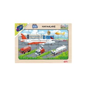 Playwood 23.5x33.5 cm Havaalanı Ahşap Eğitici Puzzle