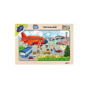 Playwood 23.5x33.5 cm Havaalanı Ahşap Eğitici Puzzle