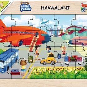 Playwood 23.5x33.5 cm Havaalanı Ahşap Eğitici Puzzle