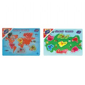 Playwood Ahşap Tutmalı Kıtaları ve Bölgeleri Tanıyalım Puzzle