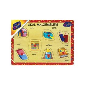 Playwood Ahşap Tutmalı Okul Malzemeleri Puzzle