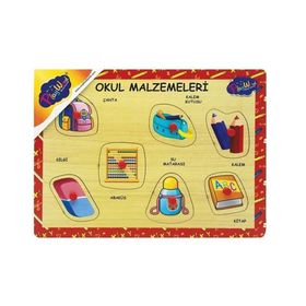 Playwood Ahşap Tutmalı Okul Malzemeleri Puzzle