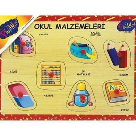 Playwood Ahşap Tutmalı Okul Malzemeleri Puzzle