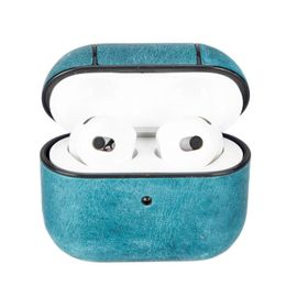 Plm Apple Airpods 3 Nesil Juni AA32 Mavi Uyumlu Deri Kılıf